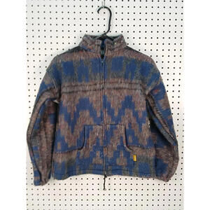 Vtg MOLINA Coat Jacket INDIAN DRAWING Southwest Aztec Print 38 M 40 Full Zip